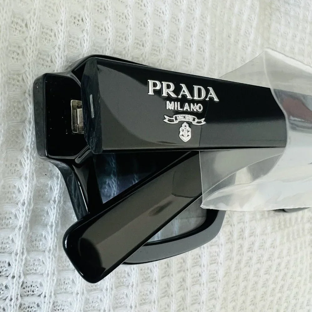 Prada PR 02ZS Square Sunglasses Black Plastic Dark Grey Gradient Silver Unisex - Picture 6 of 14